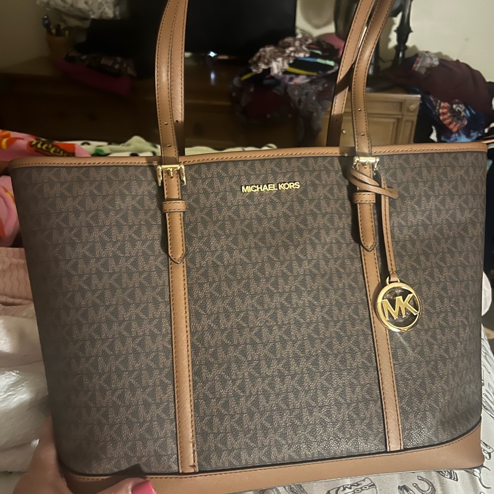 Michael Kors Brown Tote with Signature MK Monogram